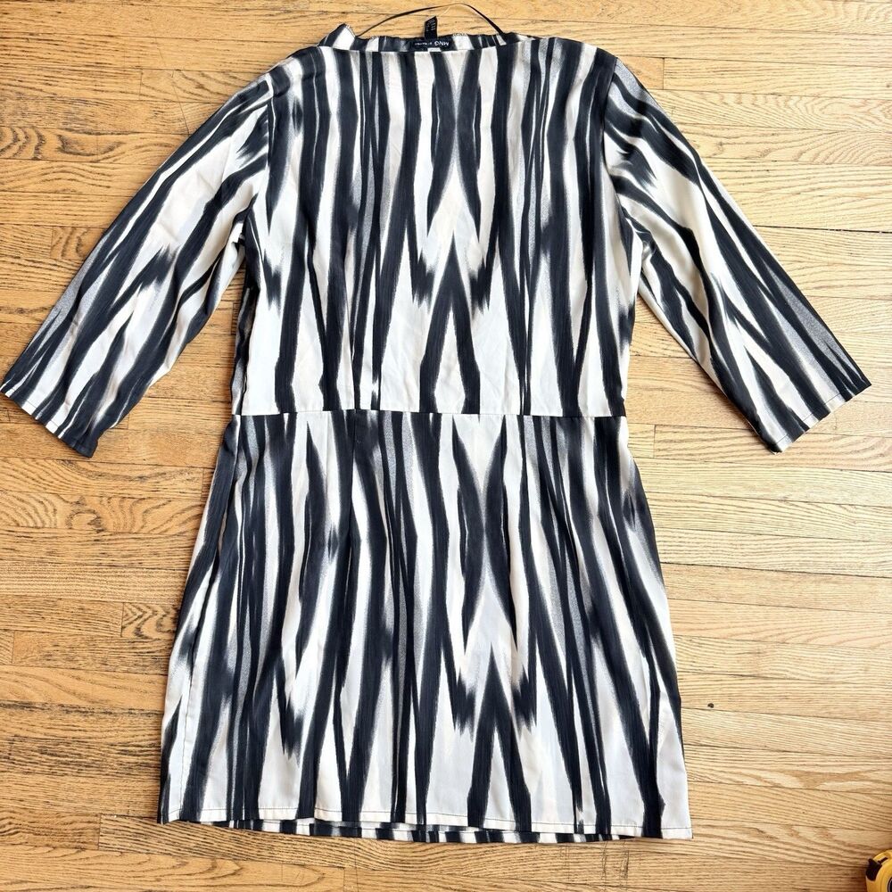 MNG Mango Faux Wrap Shirt Dress Womens Large Black Cream Office Career Modern - Picture 3 of 8
